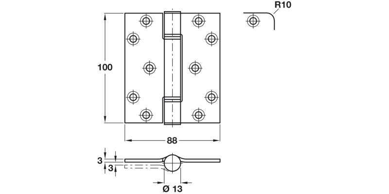 Hi-Load Butt Hinge Rad 100x88mm St BZP