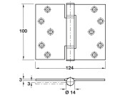 Hi-Load Butt Hinge Sqr 100x124mm St BZP