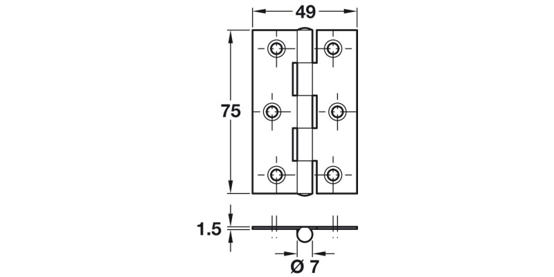 1838 Butt Hinge 75x49mm St Self