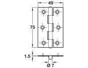 1838 Butt Hinge 75x49mm St Self