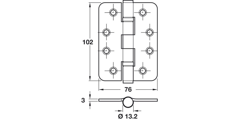 Butt Hinge BB Rad 102x76mm 201 PSS
