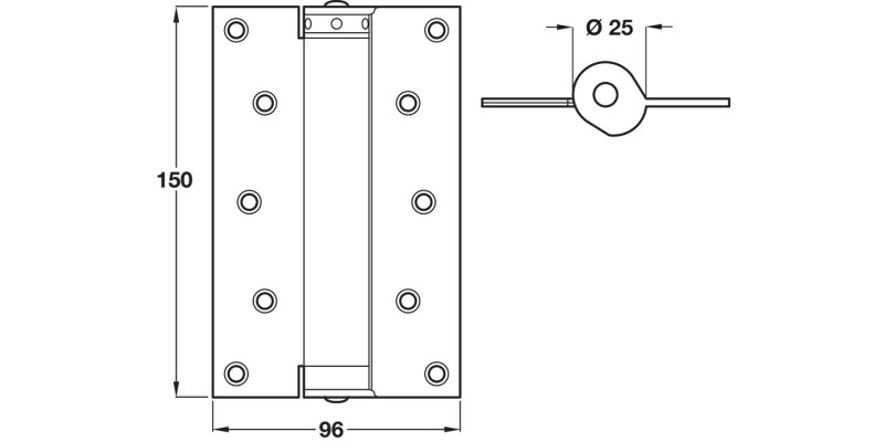Spring Hinges Sgl Act 150x96mm Silver