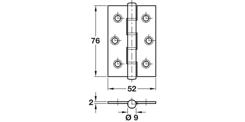 Butt Hinge Sqr 76x52mm 304 SSS