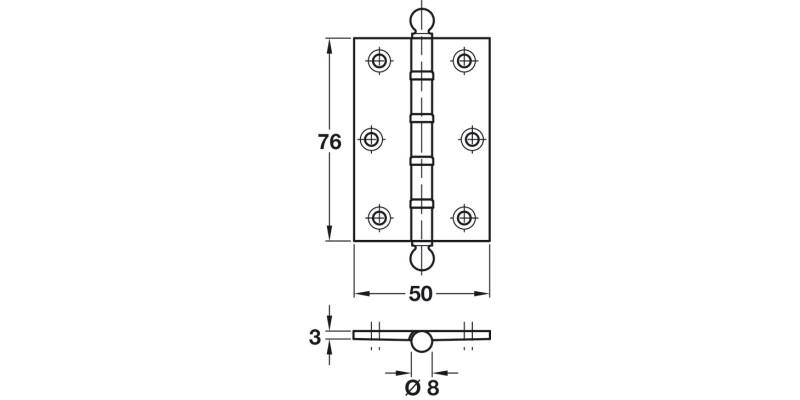 Butt Hinge Ball BB 76x50mm Brs IMB