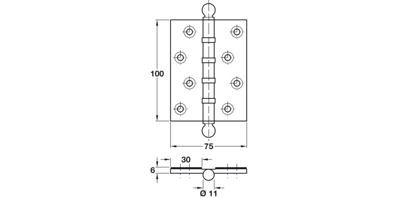 Butt Hinge Ball FR30 100x75mm Brs P/L