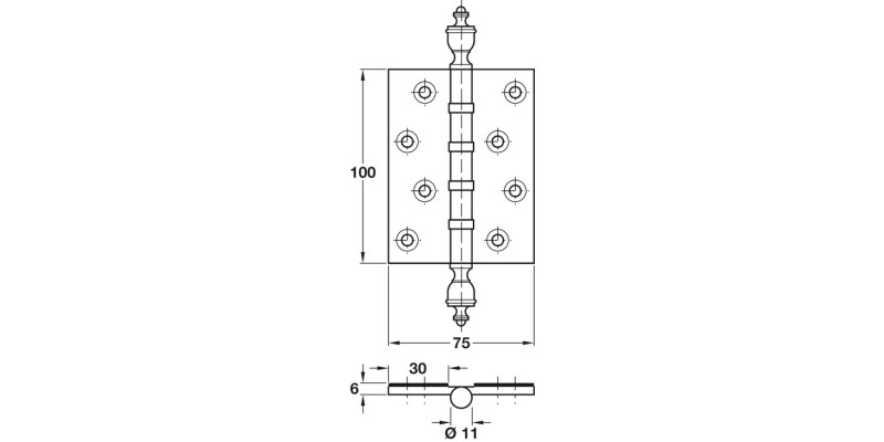 Butt Hinge Urn FR30 100x75mm SCP