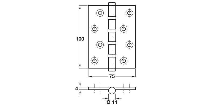 Butt Hinge BB Sqr 100x75mm Brs Blk