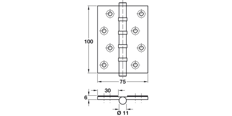 Butt Hinge BB FR 100x75mm Brs Pol CP
