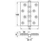Butt Hinge BB FR 100x75mm Brs Pol CP