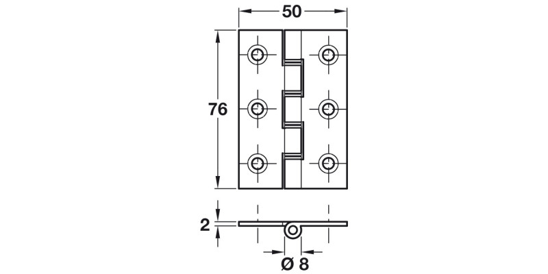Butt Hinge DSSW Sqr 76x50mm SS SSS