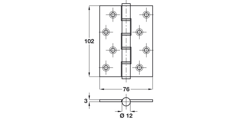 Butt Hinge DPBW 100x76mm Brs PB