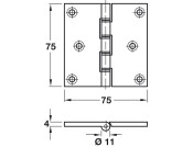 Butt Hinge Proj DPBW 75x75mm Brass SC