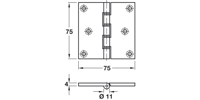 Butt Hinge Proj DPBW 75x75mm Brass Self