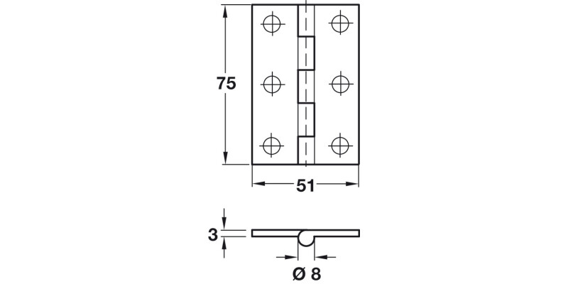 Unwashered BRASS Butt Hinge Heavy Gauge 76x50mm Self colour brasse