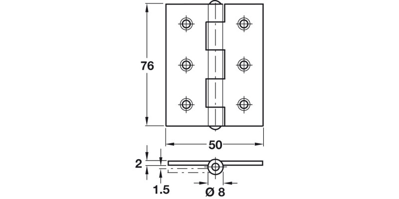 Butt Hinge Plain Sqr 76x50mm 304 SSS