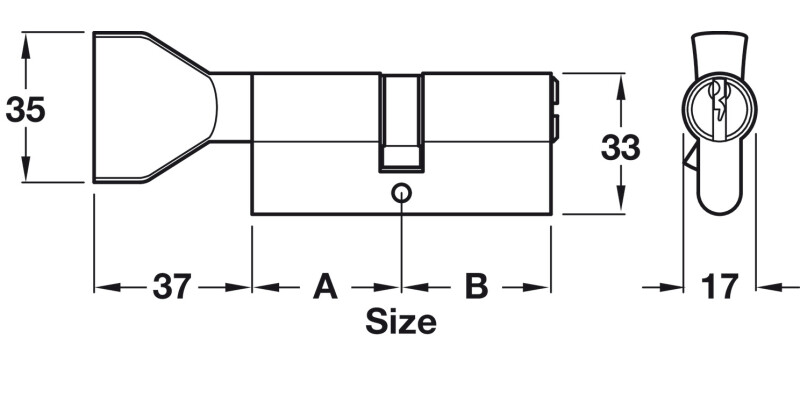Pro Cyl Key+Turn 30x30mm Brs MN Dif