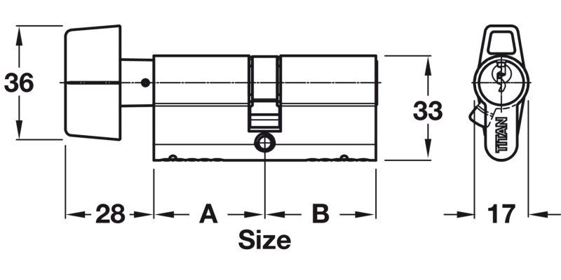 Euro Cylinder+Turn 5 Pin 40x40mm NP Dif