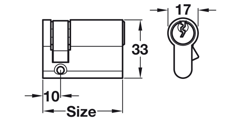 Euro Sgl Cylinder 10x45mm Brass Dif