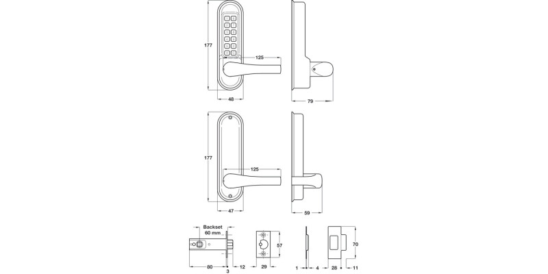 Mec Codelock HD Fnt+Bck Plt M.Latch/Lock