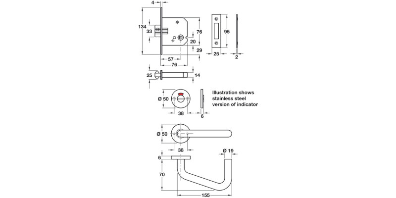 Disabled WC Lever Handle+Lock Set UH SSS