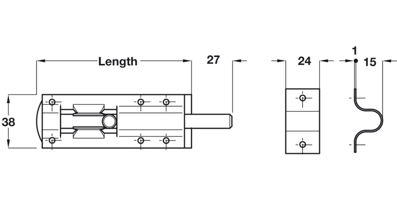 Tower Bolt 160mm Straight M.St Black
