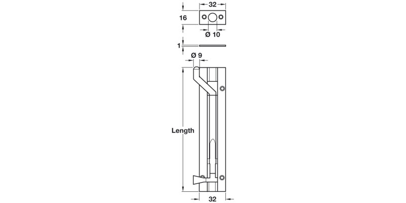 Barrel Bolt Cranked 32x102mm Brass SN