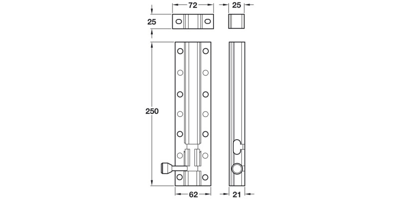Heavy Duty Tower Bolt 250x62mm St Pewter