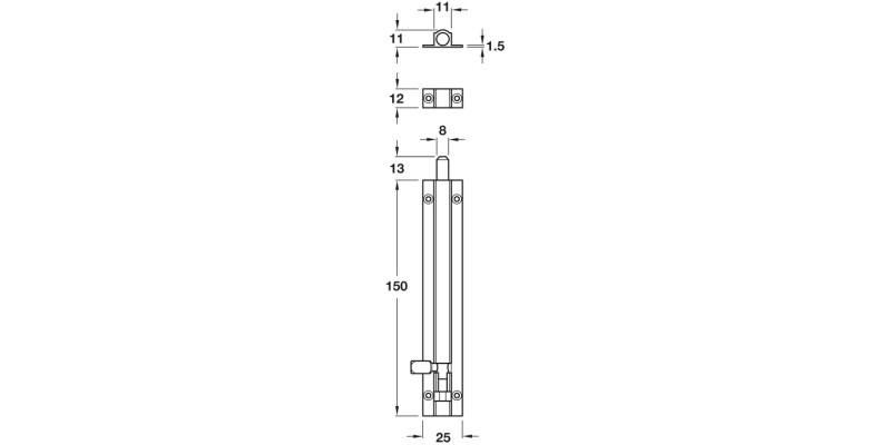 Barrel Bolt Straight 25x150mm Brass SC