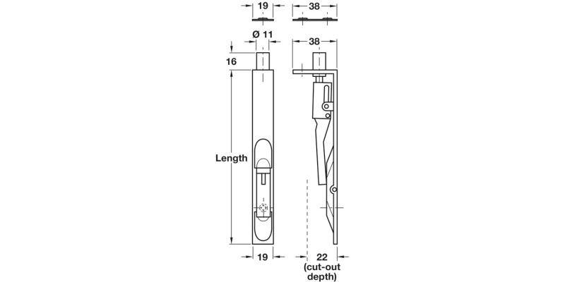 Lvr Act Flushbolt 203x19x38mm Brs SNP