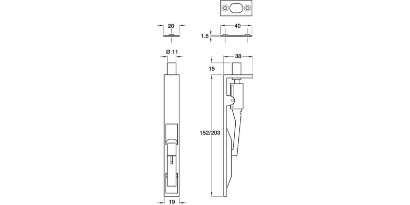 Lvr Act Flushbolt 203x19x38mm Brs PB