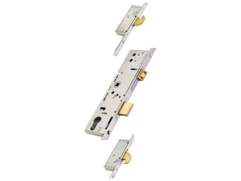 Cylinder 3 Point Lock, Mortice, Steel Case and Front Plate, Brass Latchbolt and