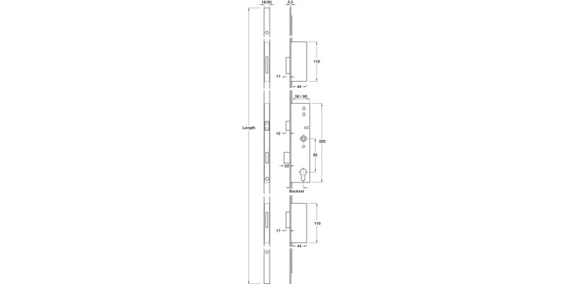 Multipoint 3 Mort Lock 45mm 2250x20mm