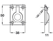 Flush Ring Pull Hdl 50x38x11mm Brass PC