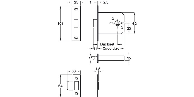 Mortice Box Latch 57/76mm SS