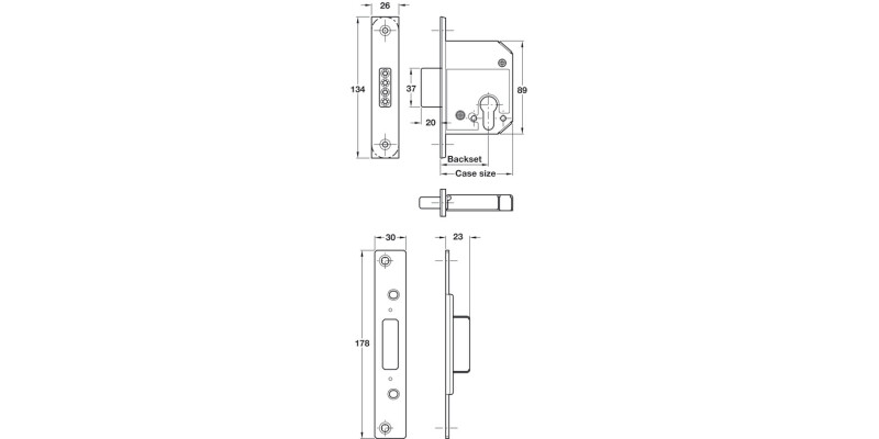 Mortice Deadlock 64mm Case St/ZA BE