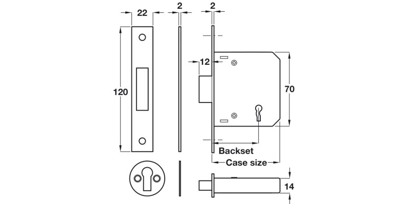Deadlock+Keys 3 Lvr Mortice 47/66mm NP