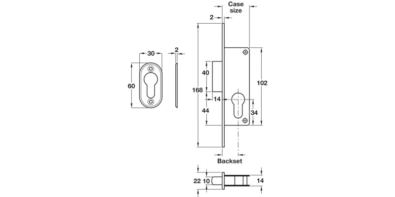 Narrow Mortice Deadlock 25/41mm SSS