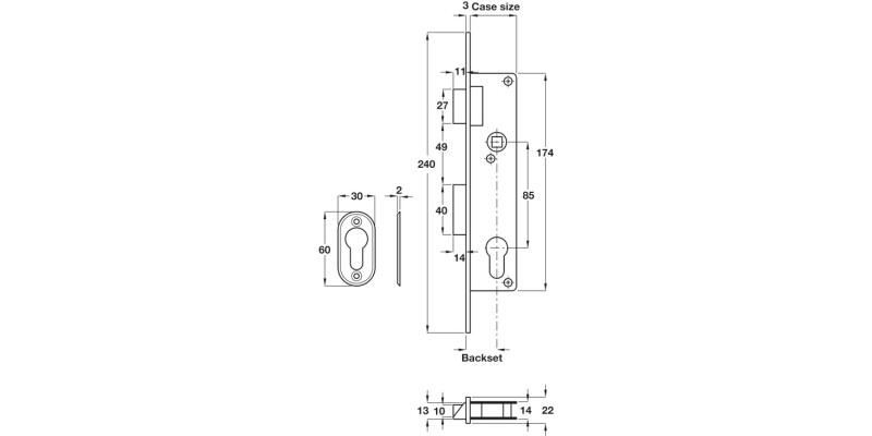 Narrow Mortice Sashlock 30/46mm SSS