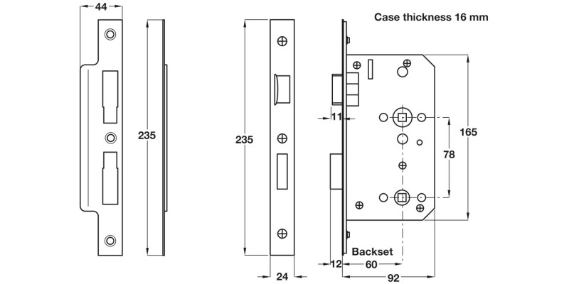 Startec Mortice Bathlock Sqr 60/92mm SSS