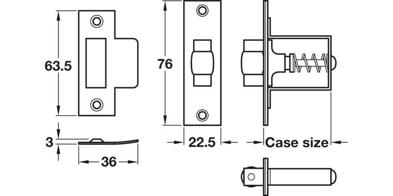 Mortice Adj Roller Bolt Catch 45mm EB
