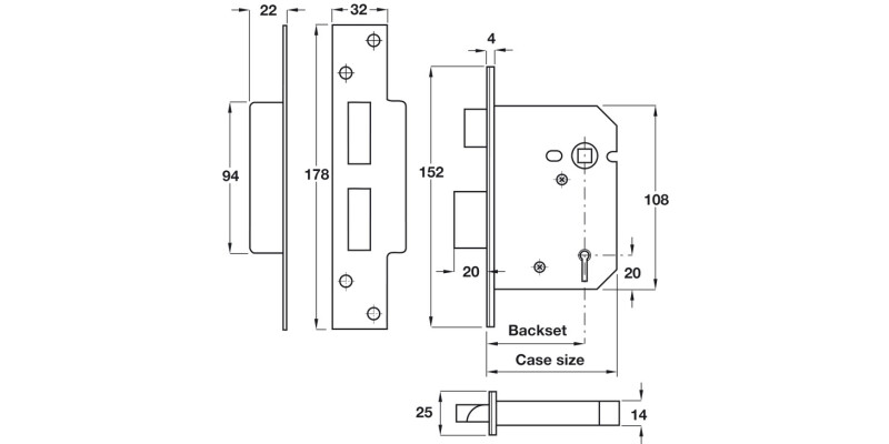 5 Lvr Mortice Sashlock 63mm Spr SB KA