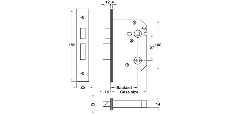 Modular Mortice WC Lock Std 76mm SSS