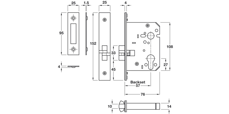 Mod Mort Cly Clawbolt Lock 57/76mm PB
