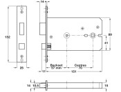 Bath Mortice Lock Horiz 57/151mm Brs SSS