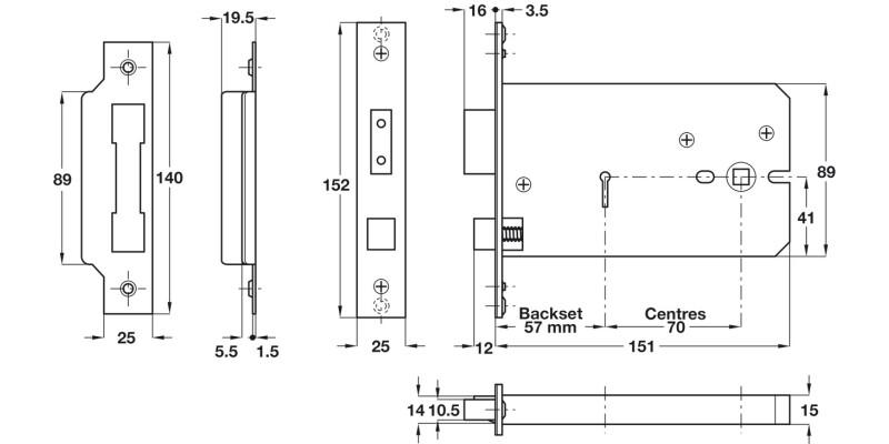 5 Lvr Mort Sashlock Horiz 57/151mm SSS