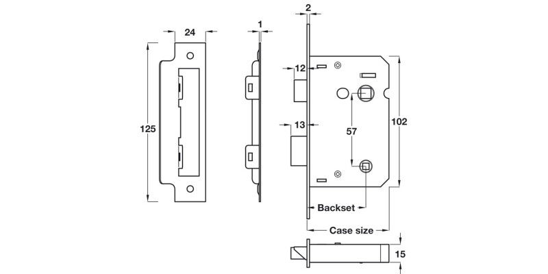 Bath Lock Mortice Latchbolt 58/78mm BP