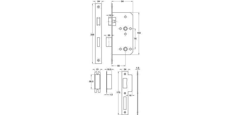 Startec Mortice Bathlock Sqr 55/84mm SSS