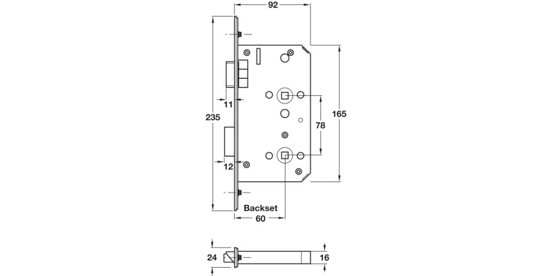 Startec Mortice Bathlock Rad 60/92mm SSS