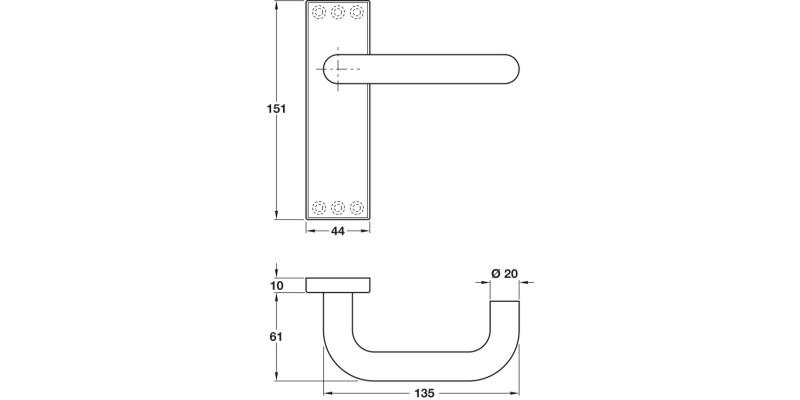 Lvr Hdls/Plt D20x151x44mm Latch Alu SAA