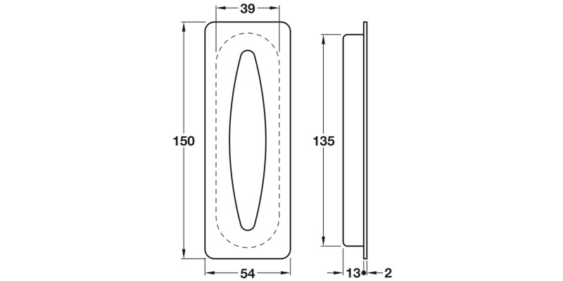 Flush Pull Hdl 150x54mm 304 SSS